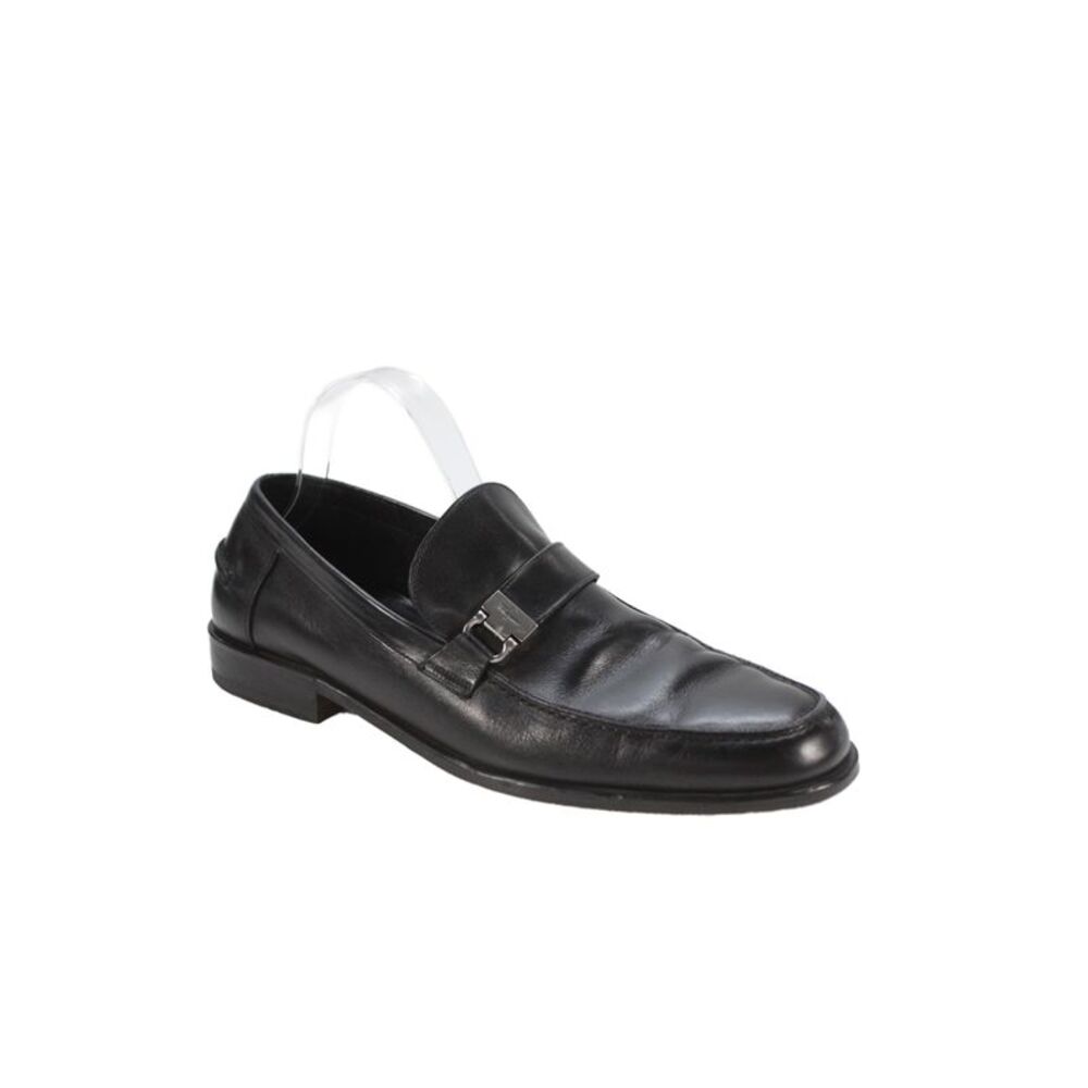 Salvatore Ferragamo Mens Slip On Logo Buckle Leather Loafers Black Size 10D